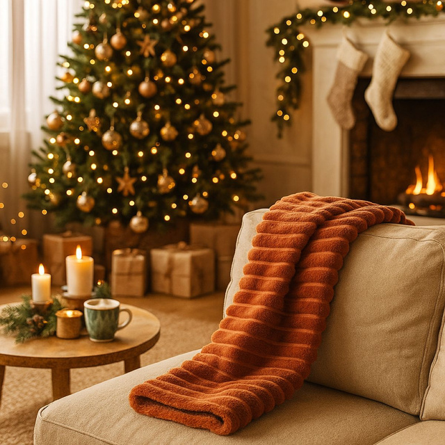 Pătură din flanel 160 x 130 cm, teracotă