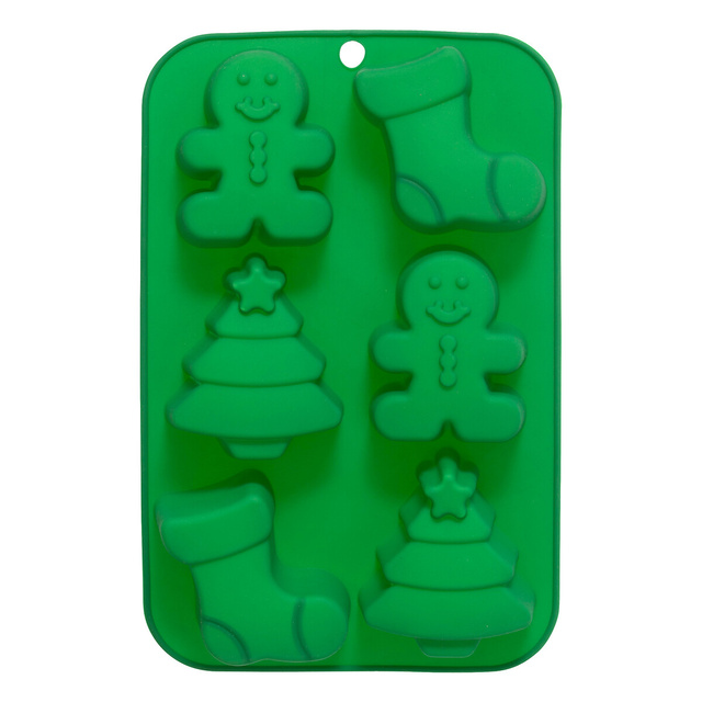 Un set de accesorii pentru copt de Craciun, o forma cu spatula si o forma de silicon