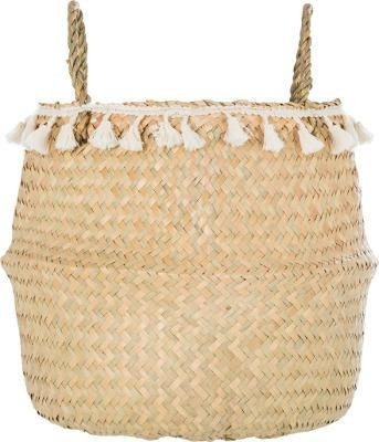 Coș decorativ, iarbă de mare, țesut, Ø 31 cm, cu franjuri