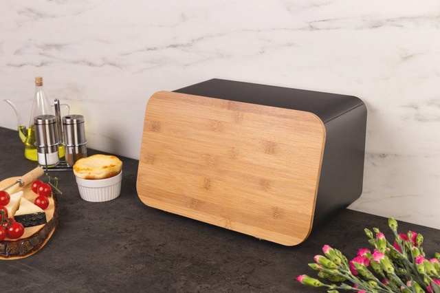 Cutie pentru paine si tocator, Negru, 37x22 cm, Five