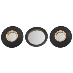Set de oglinzi rotunde în rame negre DEM, 3 x Ø 25,5 cm