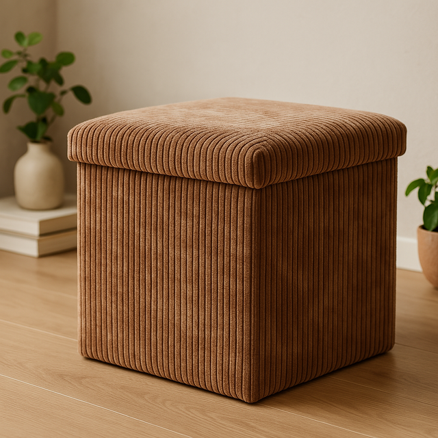 Taburet din velur-cord cu spațiu de depozitare TOBO, 38 x 38 x 38 cm