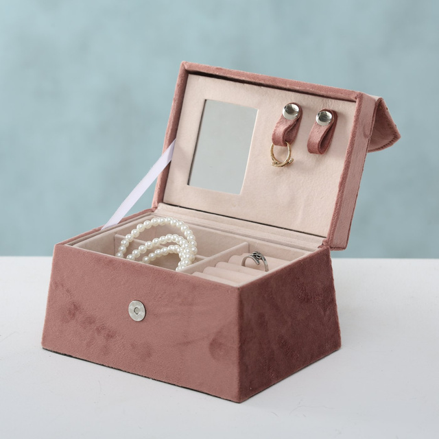 Cutie de bijuterii Clea cu oglinda, roz