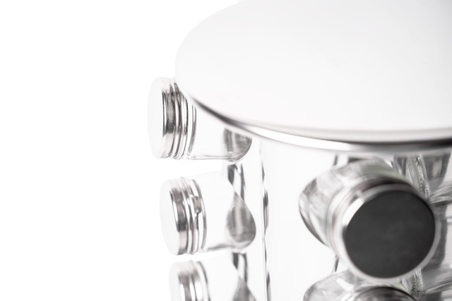 Raft metalic pentru condimente + recipiente din sticlă - 17 elemente incluse