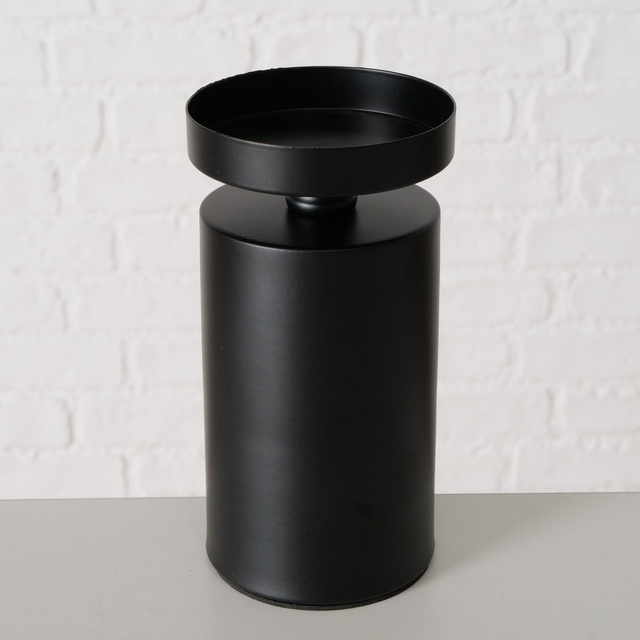 Set 3 suporturi de lumanare de masa, pentru lumanari groase Meril, 7,5 cm, negru