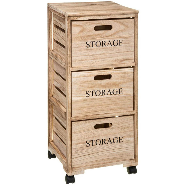 Comodă pe roți, suport de depozitare mobil, dulap din lemn cu 3 sertare