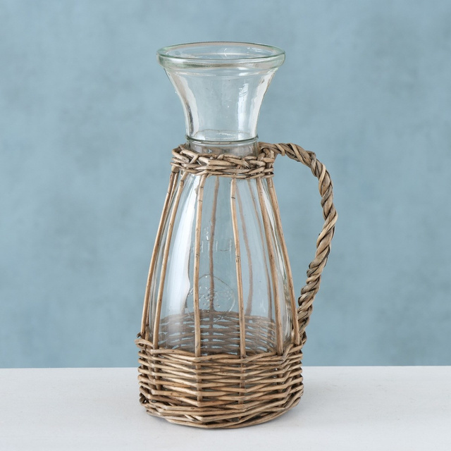 Carafa din sticla Venuto cu maner din rachita, 500 ml