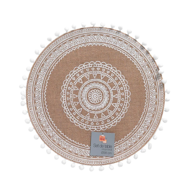 Servetel din iută RENATA, pompoane, Ø 38 cm