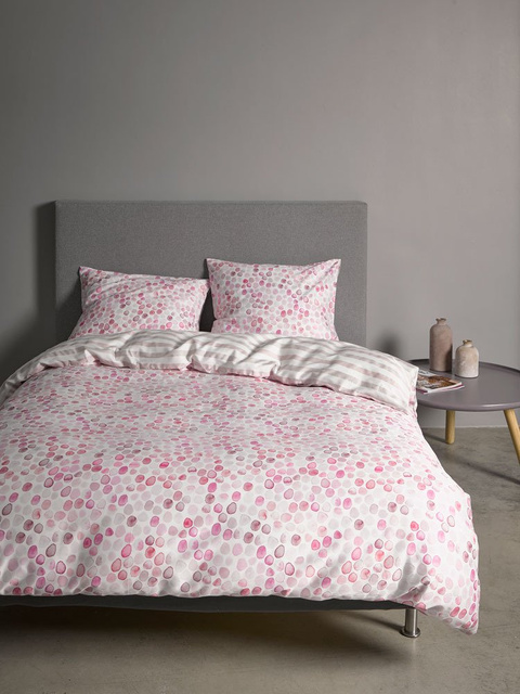 Lenjerie din satin cu buline de culoare roz, Essenza, 155 x 220 cm