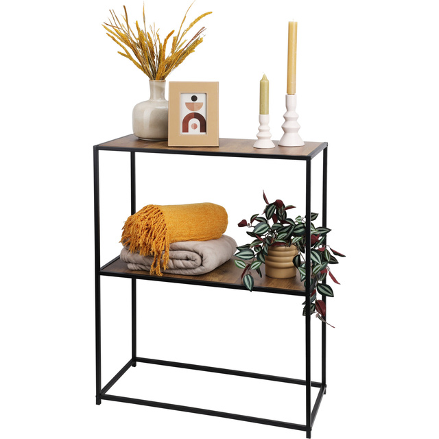 Raft loft cu 2 polițe, metal și MDF, 71 x 31 x 85 cm