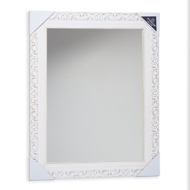 Oglindă de perete ROMANTIC în ramă albă decorată, 66 x 86 cm
