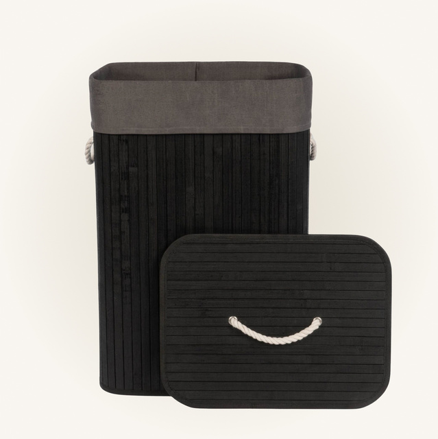Coș de rufe negru din bambus, 80 l