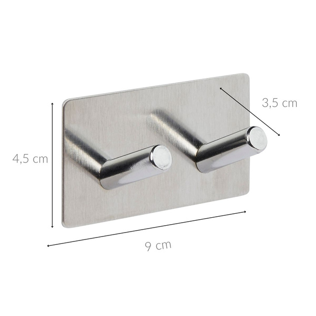 Cârlig autoadeziv STIKY+, 2 cârlige, oțel inoxidabil, 9 x 3,5 x 4,5 cm