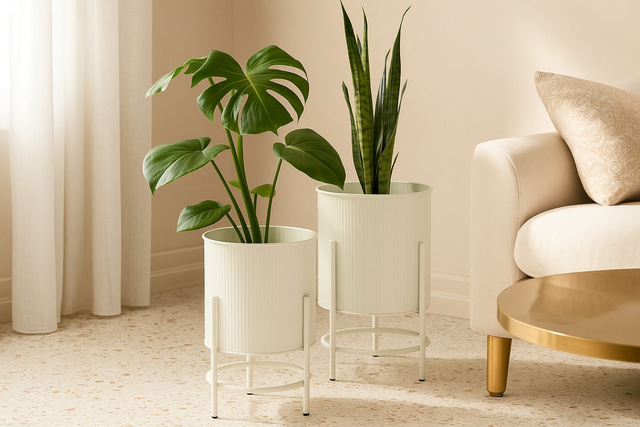 Suporturi metalice pentru ghivece OMEE, 2 bucăți, Ø 17 + Ø 20 cm, alb