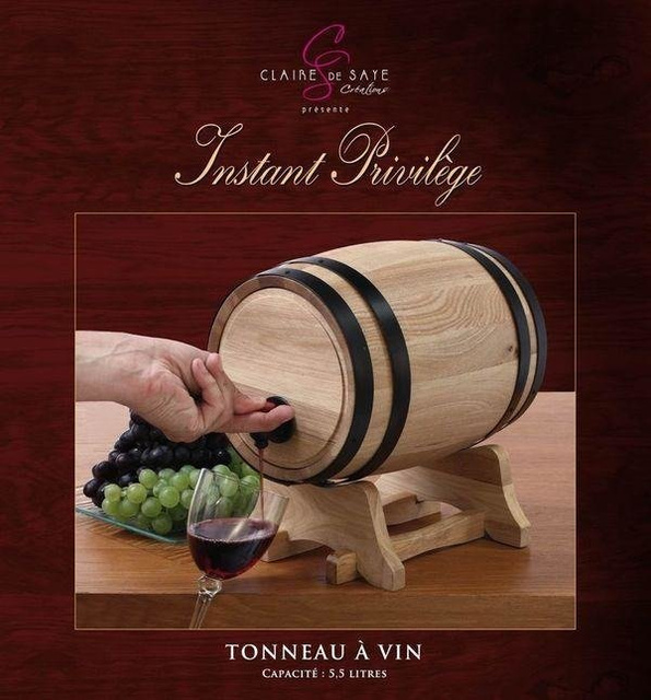 Butoi pentru vin cu dozator, din lemn, 5,5 L