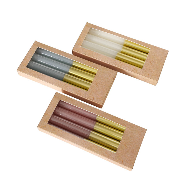 Set 4 lumanari,  roz cu baza aurie