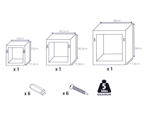 Rafturi cub suspendate, set de 3