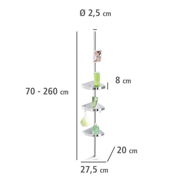 Raft de baie colțar Premium Edge Shiny, 3 niveluri, oglindă, telescopic, WENKO, strălucitor