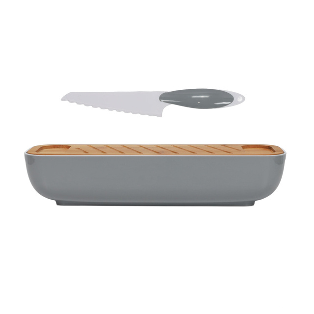 Coș de pâine cu capac din bambus, cuțit inclus