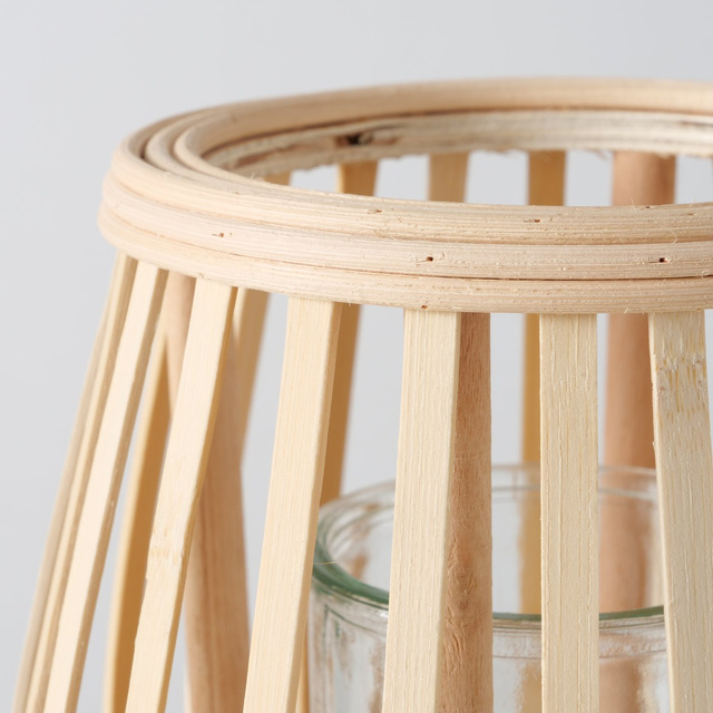 Suport de lumânare din bambus cu inserție de sticlă TORLA, 23 cm