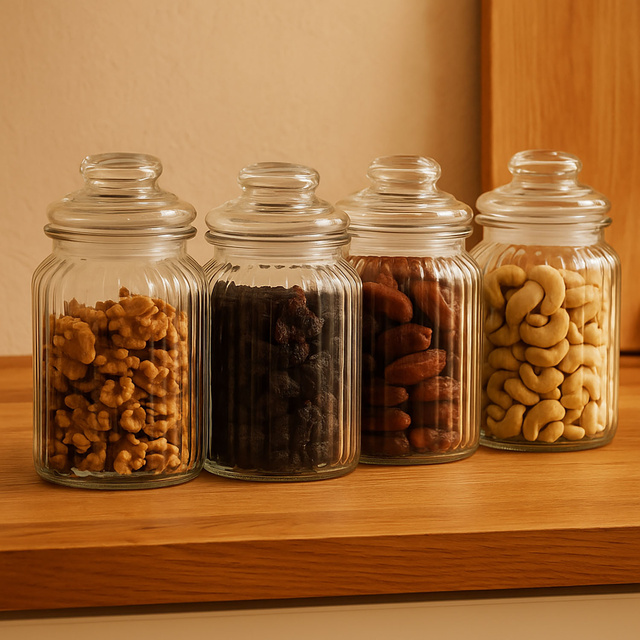 Borcan cu nervuri cu capac etanș, 1000 ml