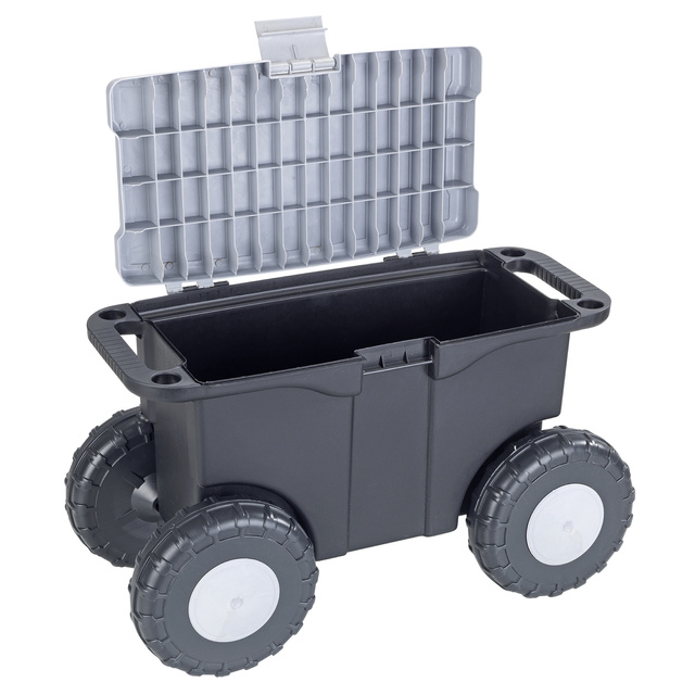 Cărucior de grădină XXL, cu șezut și spațiu de depozitare 15 l, Maximex