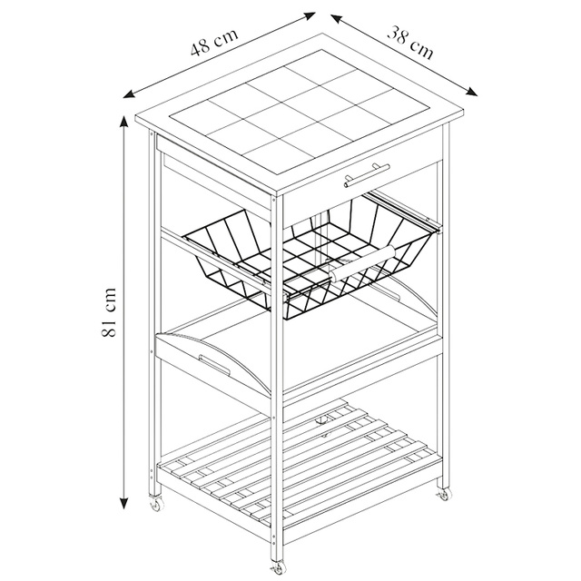 Cărucior de bucătărie cu tavă detașabilă și coș pentru legume, bambus, Kesper