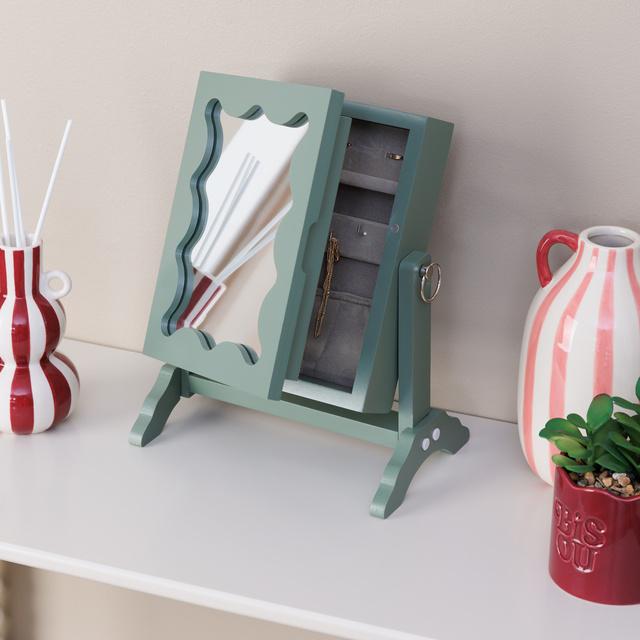 Oglindă cosmetică cu compartiment pentru bijuterii CHERI, 29 x 22 x 15 cm, verde