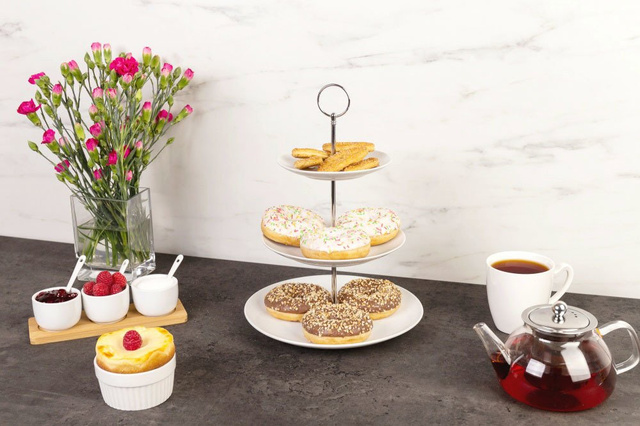 Platou rotund pentru prăjituri, torturi, fructe - 3 niveluri, ceramică