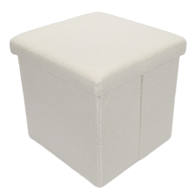 Taburet bouclé cu spațiu de depozitare BINI, 38 x 38 x 38 cm