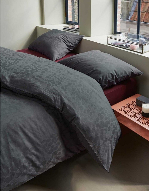 Set de lenjerie din satin de bumbac în nuanța antracit, fețe de pernă decorative cu motiv animalier, Essenza 140x220+60x70