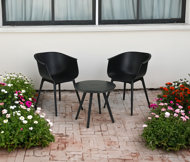 Set mobilier de gradina negru, masa cu scaune