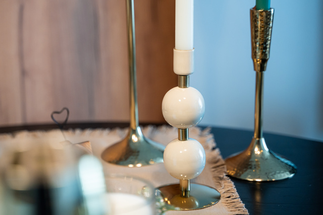 Suport de lumânare din metal cu detaliu auriu, set 3 bucati