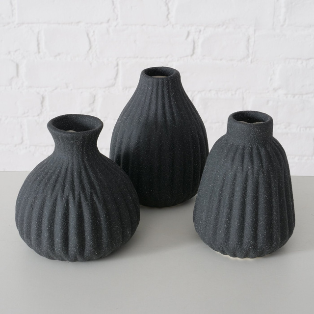 Vaza ceramica cu dungi ESKO, negru mat