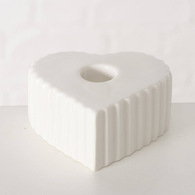 Suport de lumanare din ceramica in forma de inima Anima, pentru lumanare lunga, 4 x 9 cm