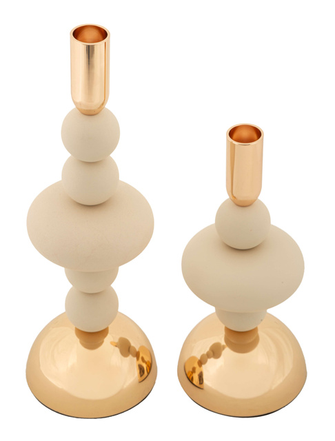 Set de 2 suporturi pentru lumânări GALAXY din metal lucios, înălțimi 22 cm & 30 cm