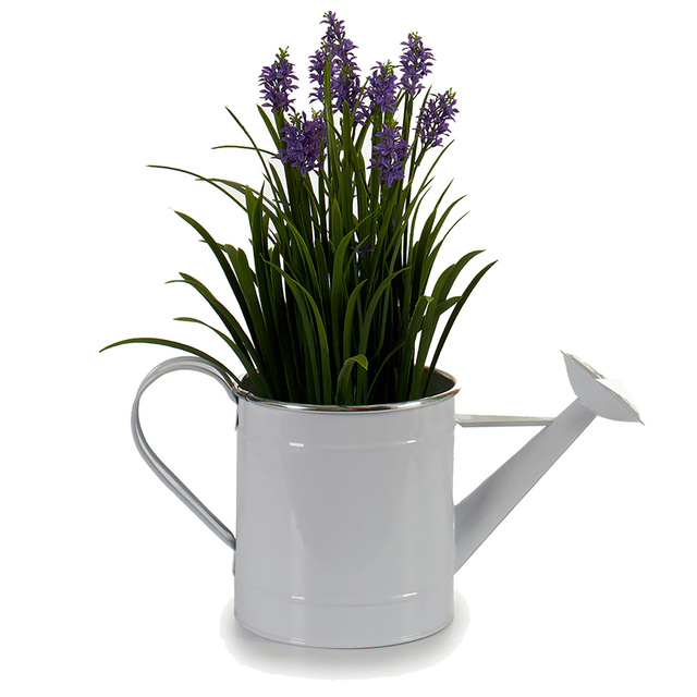 Ghiveci sub forma de stropitoare, metal, alb, inaltime 18 cm