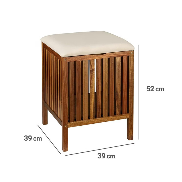 Bancă de baie din lemn cu coș FONDI, înălțime 52 cm