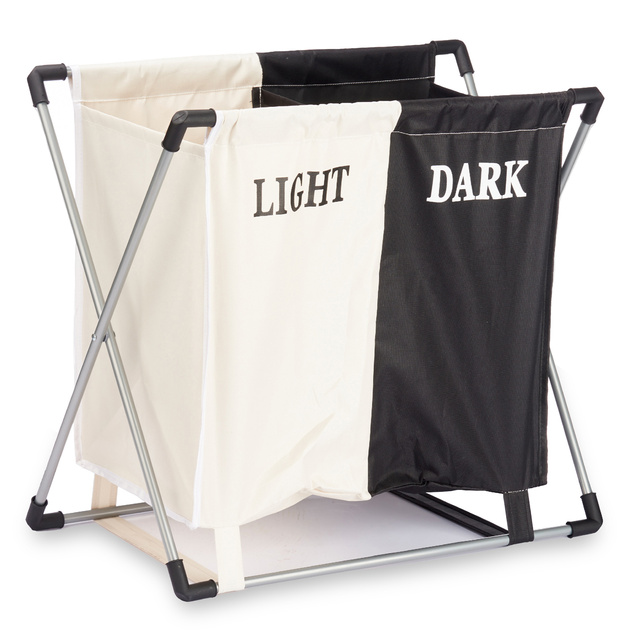 Cos pentru rufe pliabil: doua compartimente: negru, alb, 56 x 60 x 34 cm