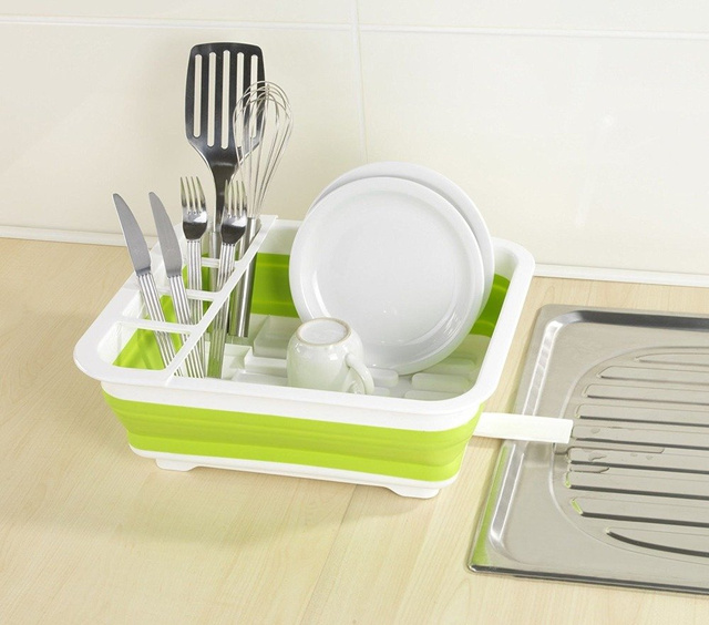 Uscător de vase pliabil, suport pentru vase, pliabil, WENKO, verde
