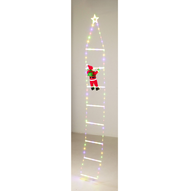 Decorațiune de Crăciun, 124 LED-uri, Moș Crăciun pe scară, 2 m, multicolor