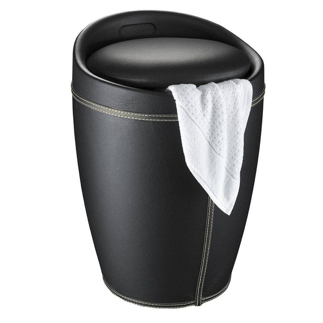 Pufa CANDY BLACK - coș de rufe, 2 în 1, WENKO, negru