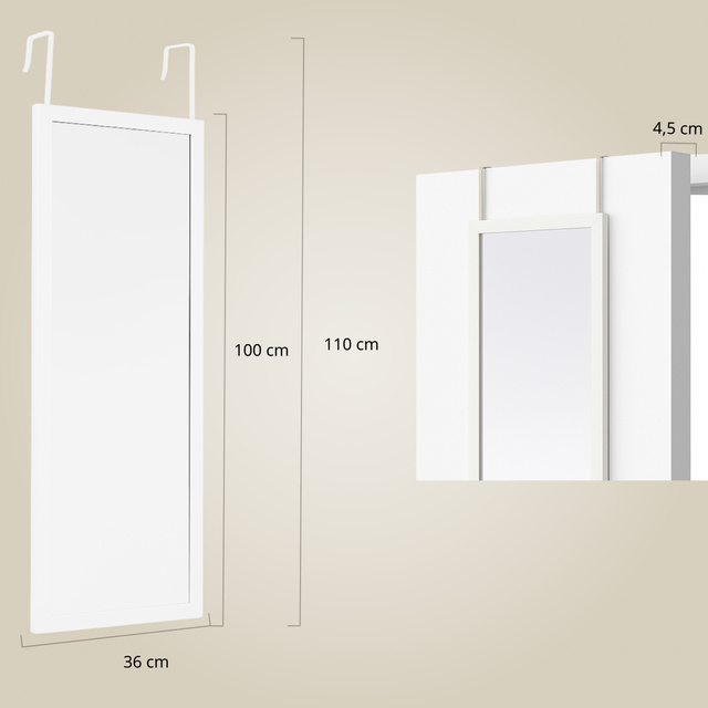 Oglindă pentru ușă AINA, 36 x 110 cm, albă