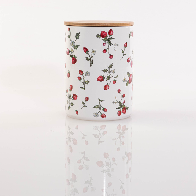 Recipient de bucatarie ceramic cu model capsuni Emily