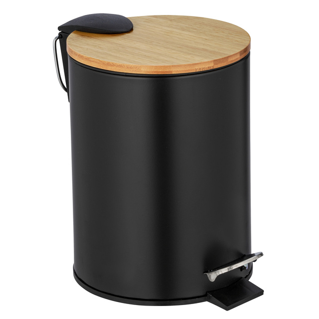 Cos de gunoi pentru baie TORTONA, capac din bambus, cu functie Easy-Close, negru, 3 L, Wenko