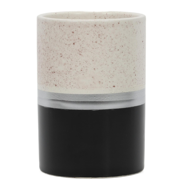 Pahar pentru periute de dinti, ceramica, alb/nergu, 7 x 10 cm