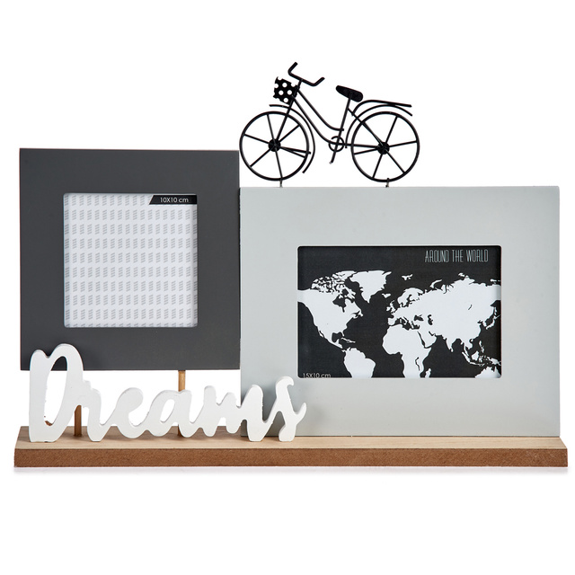 Cadru foto pentru 2 fotografii, cu inscriptie si bicicleta decorativa