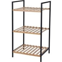 Raft de baie cu 3 rafturi, bambus, suport pentru accesorii pe cadru metalic