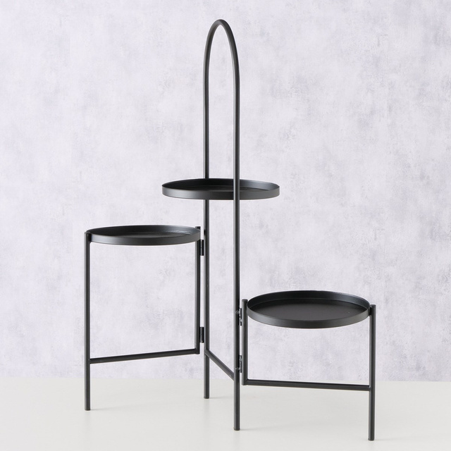Suport pentru flori, trei niveluri, negru, 68 cm