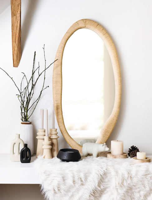 Oglindă LAIA cu ramă de sfoară, 58 × 114 cm